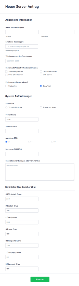 Neuer Server Antragsformular