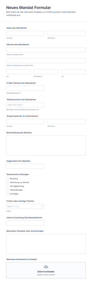 Neues Mandat Formular