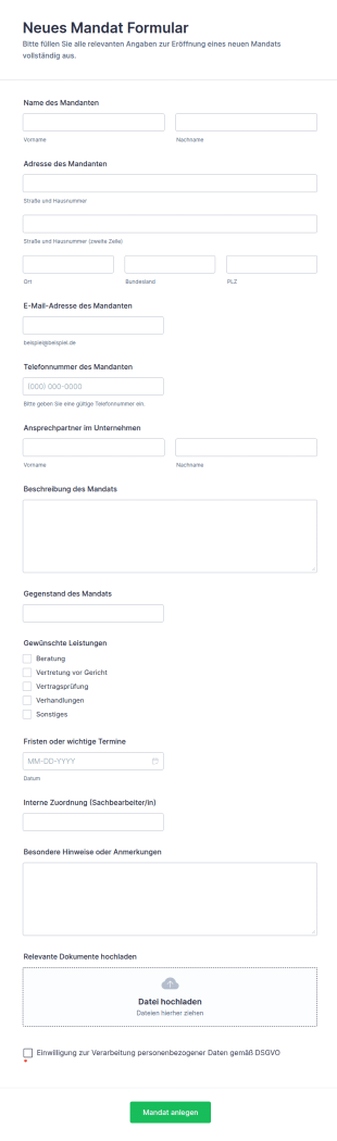 Neues Mandat Formular