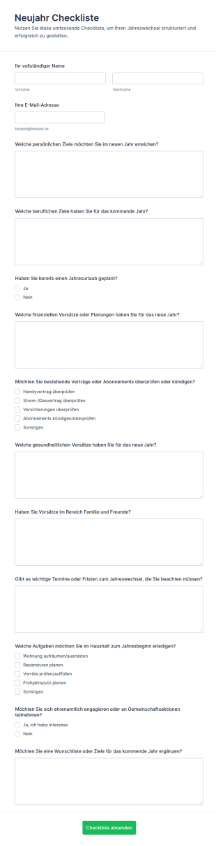 Neujahr Checkliste