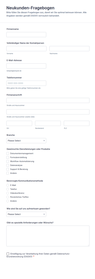 Neukunden Fragebogen