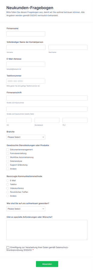 Neukunden Fragebogen