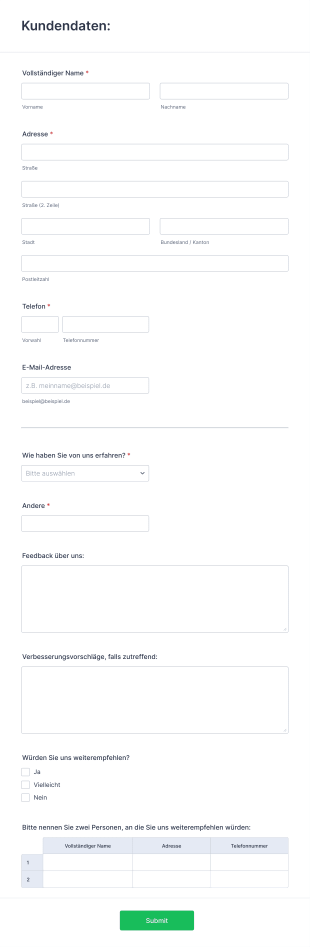 Neukunden Registrierung Form Template