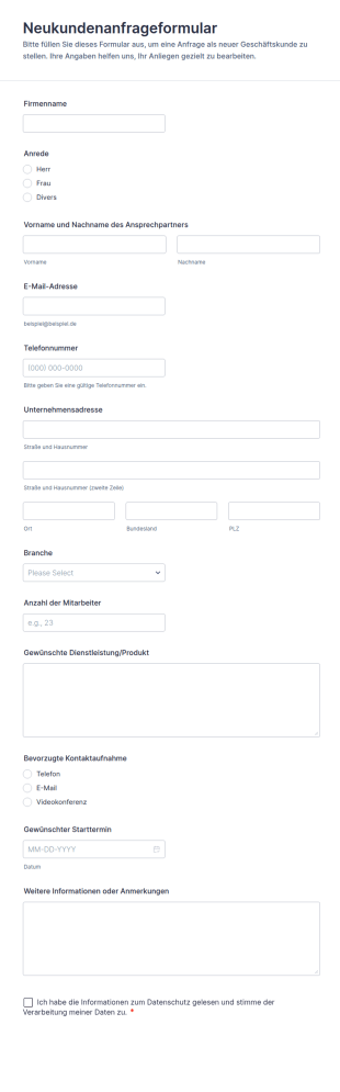 Neukundenanfrageformular