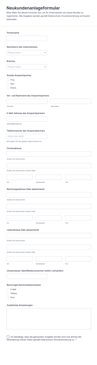 Neukundenanlageformular