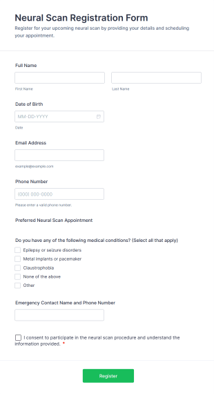 Neural Scan Registration Form Template