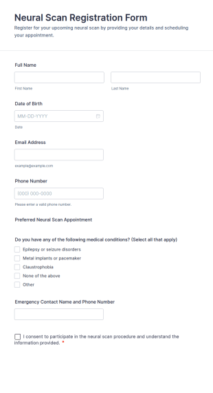 Neural Scan Registration Form Template