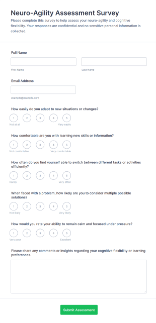 Neuro Agility Assessment Survey Form Template