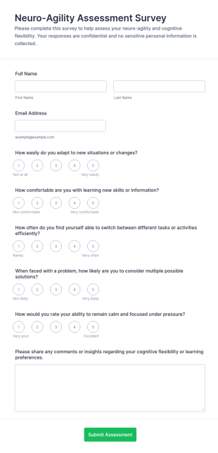 Neuro Agility Assessment Survey Form Template