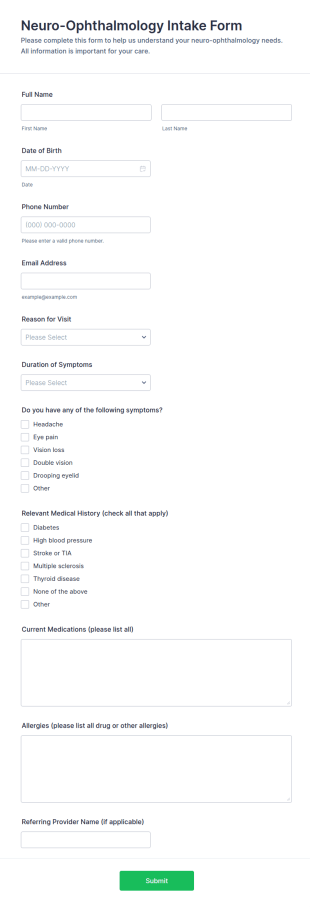 Neuro Ophthalmology Intake Form Template