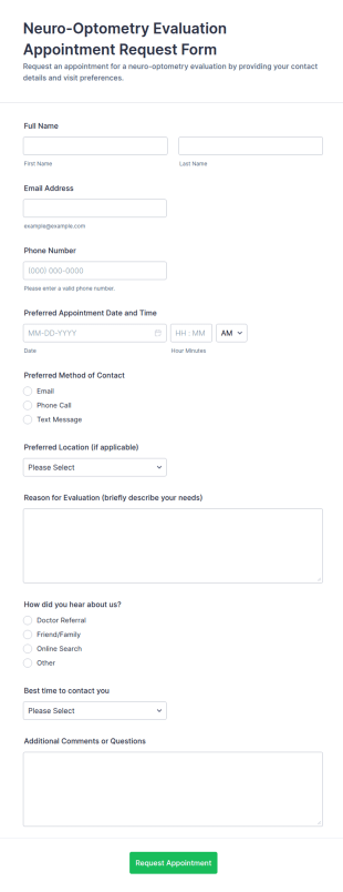 Neuro Optometry Evaluation Appointment Request Form Template