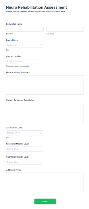 Neuro Rehabilitation Assessment Form Template