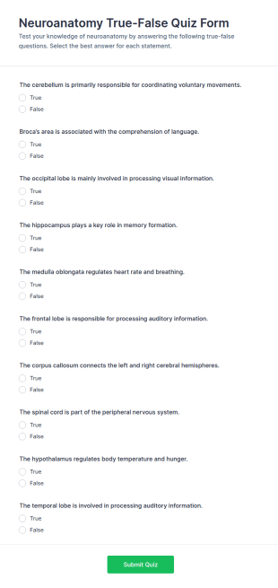 Neuroanatomy True False Quiz Form Template