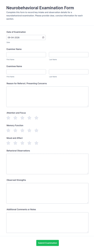 Neurobehavioral Examination Form Template