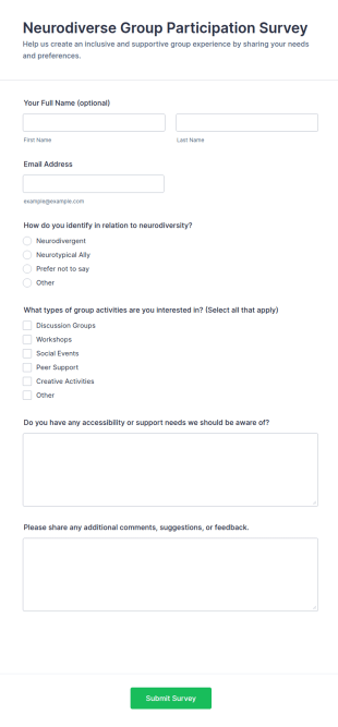 Neurodiverse Group Participation Survey Form Template