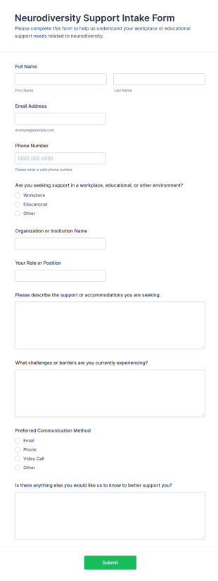 Neurodiversity Support Intake Form Template