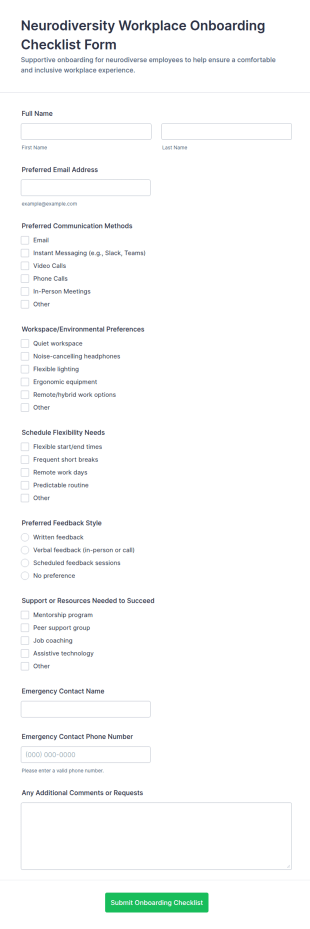 Neurodiversity Workplace Onboarding Checklist Form Template