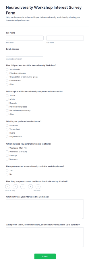 Neurodiversity Workshop Interest Survey Form Template