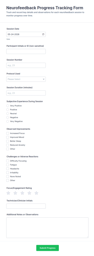 Neurofeedback Progress Tracking Form Template