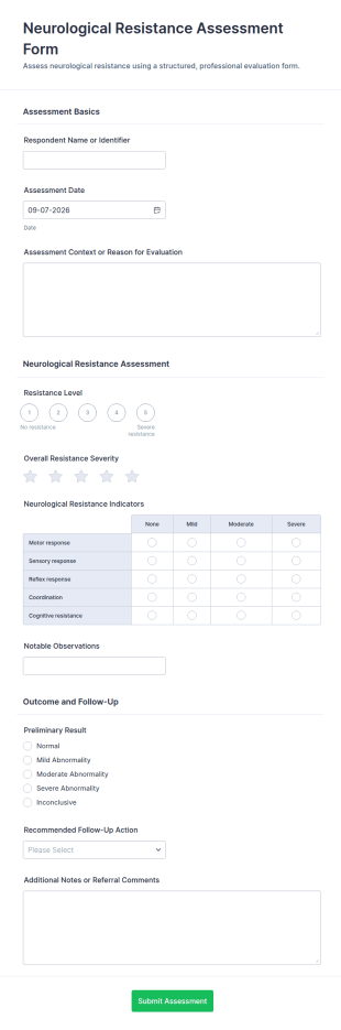 Neurological Resistance Assessment Form Template