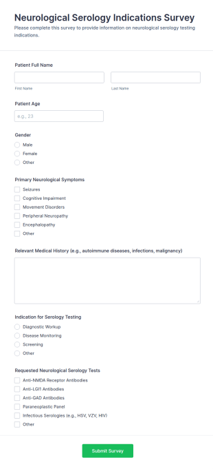 Neurological Serology Indications Survey Form Template