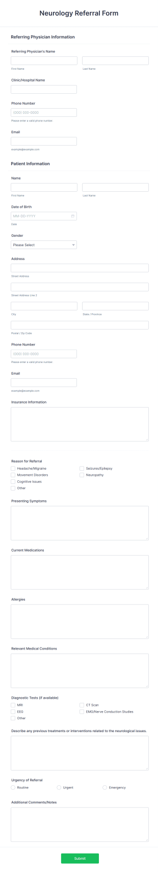 Neurology Referral Form Template