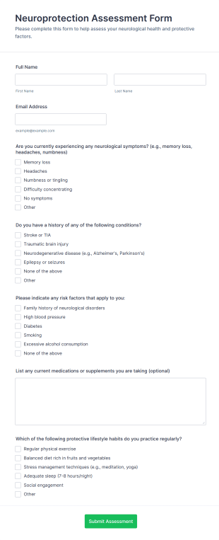 Neuroprotection Assessment Form Template