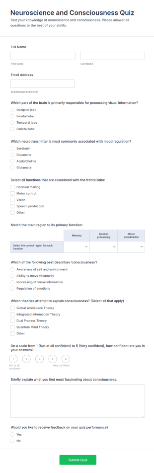 Neuroscience And Consciousness Quiz Form Template