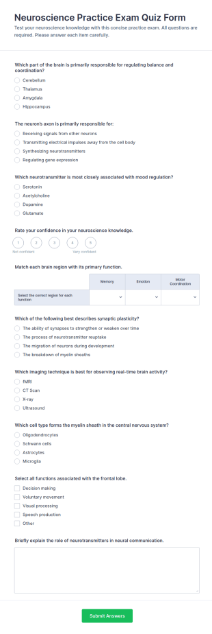Neuroscience Practice Exam Quiz Form Template