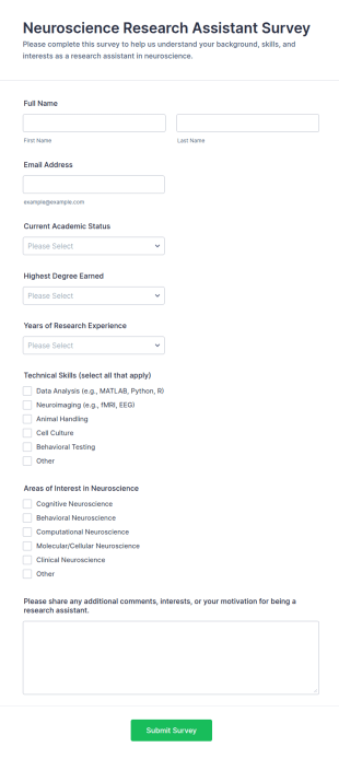 Neuroscience Research Assistant Survey Form Template