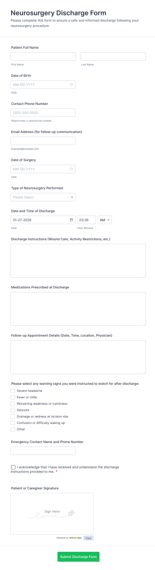 Neurosurgery Discharge Form Template