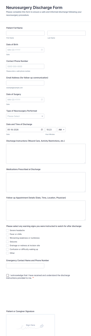 Neurosurgery Discharge Form Template