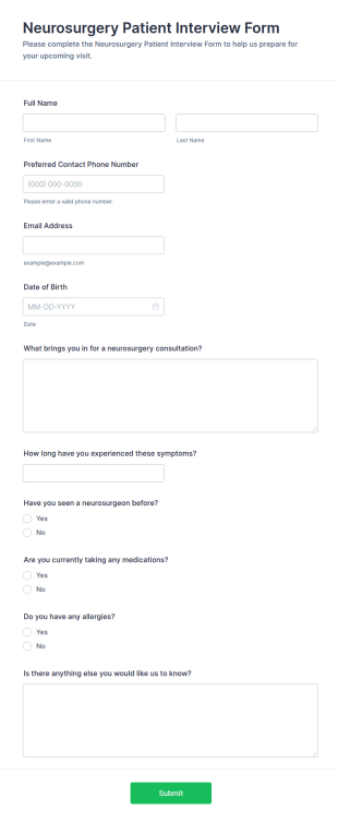 Neurosurgery Patient Interview Form Template