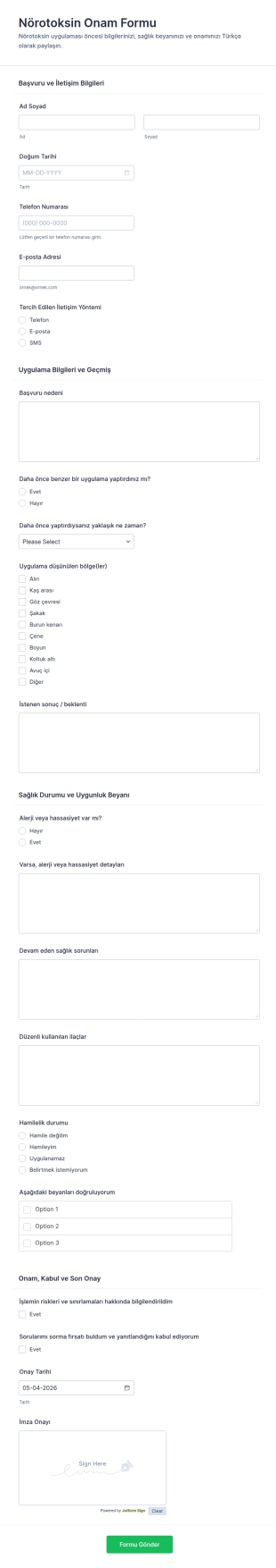 Neurotoxine Rıza Form Şablonu