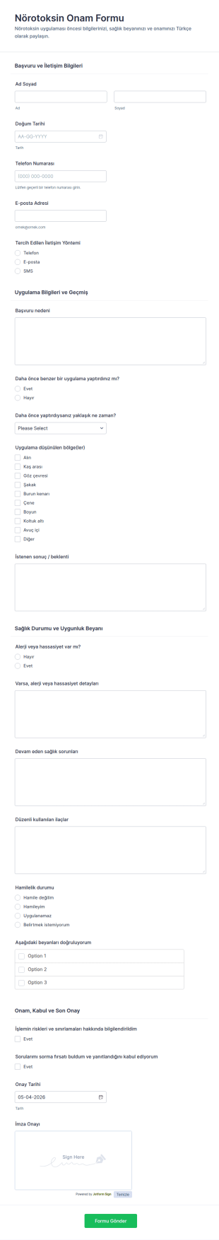 Neurotoxine Rıza Form Şablonu