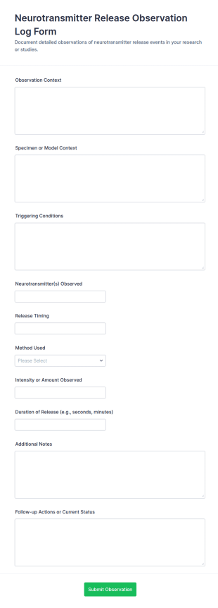 Neurotransmitter Release Observation Log Form Template