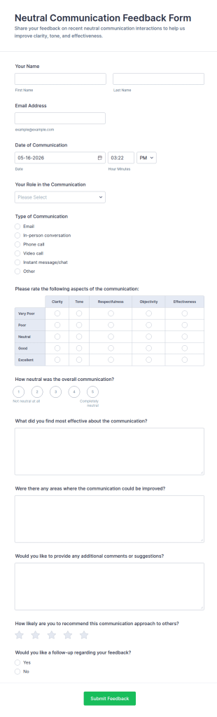 Neutral Communication Feedback Form Template