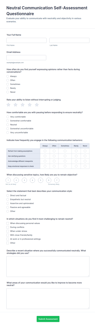 Neutral Communication Self Assessment Questionnaire Form Template