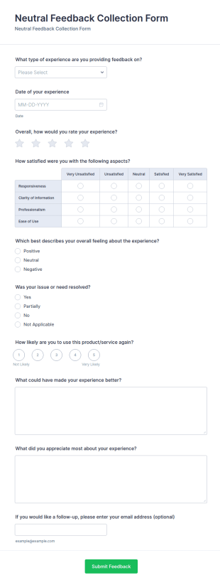 Neutral Feedback Collection Form Template