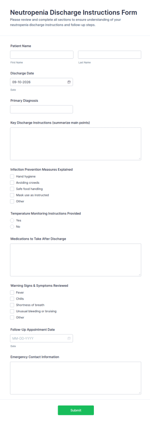 Neutropenia Discharge Instructions Form Template
