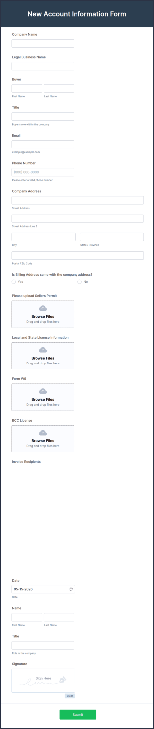 New Account Information Form Template