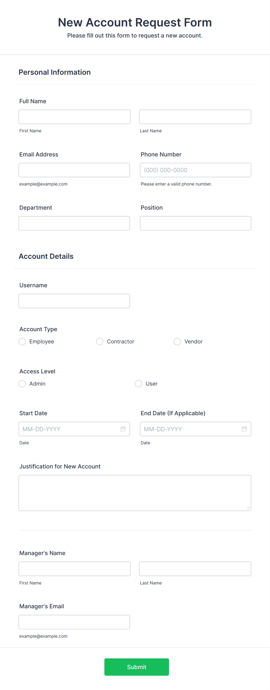 New Account Request Form Template | Jotform