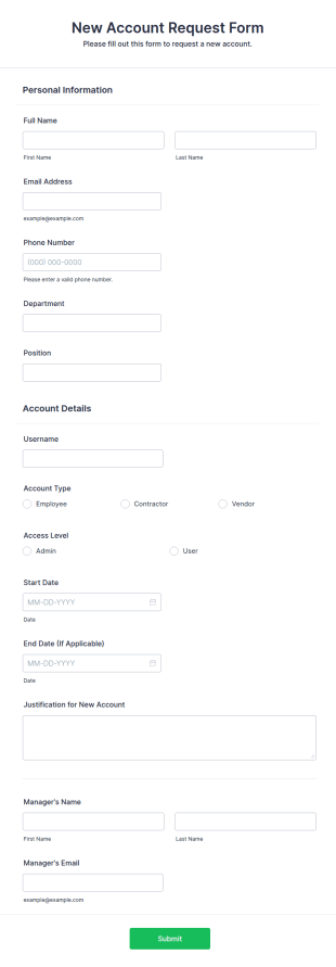 New Account Request Form Template