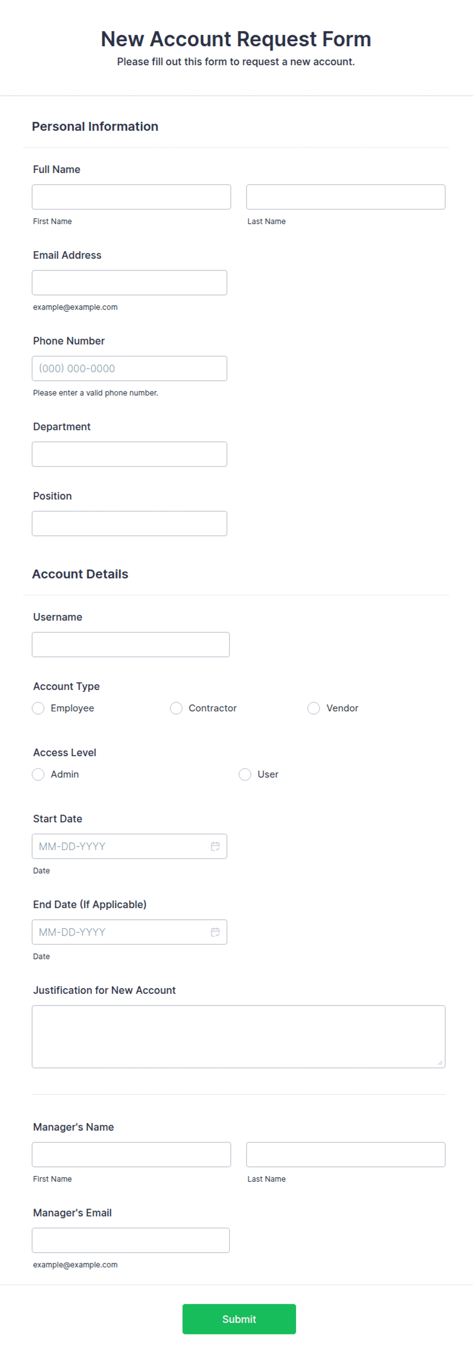 New Account Request Form Template | Jotform