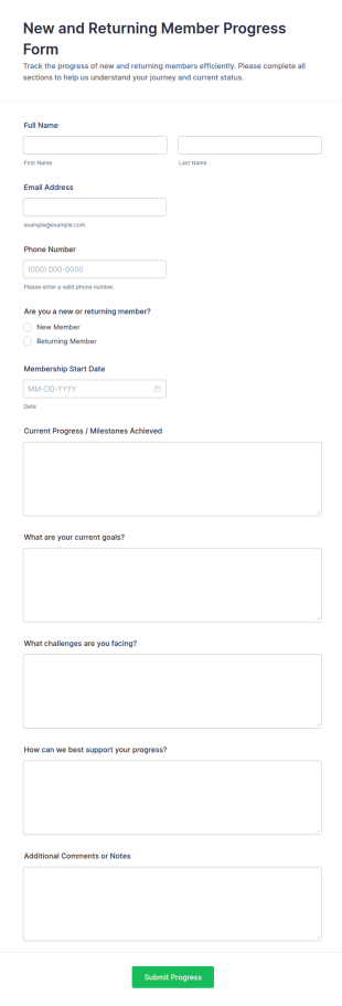New And Returning Member Progress Form Template