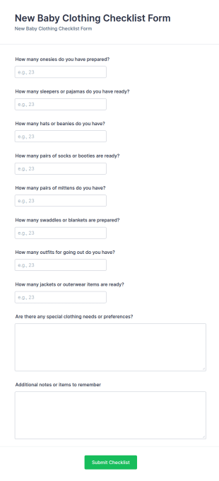 New Baby Clothing Checklist Form Template