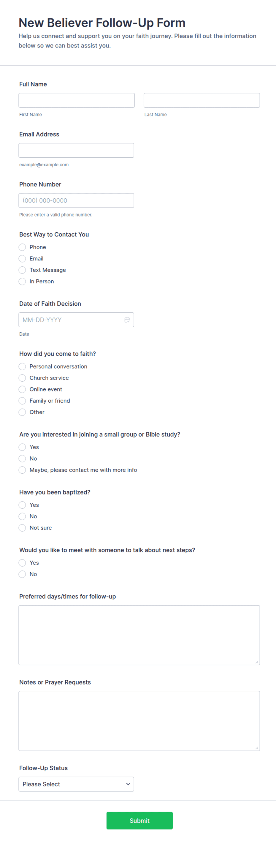 New Believer Follow-Up Form Template | Jotform