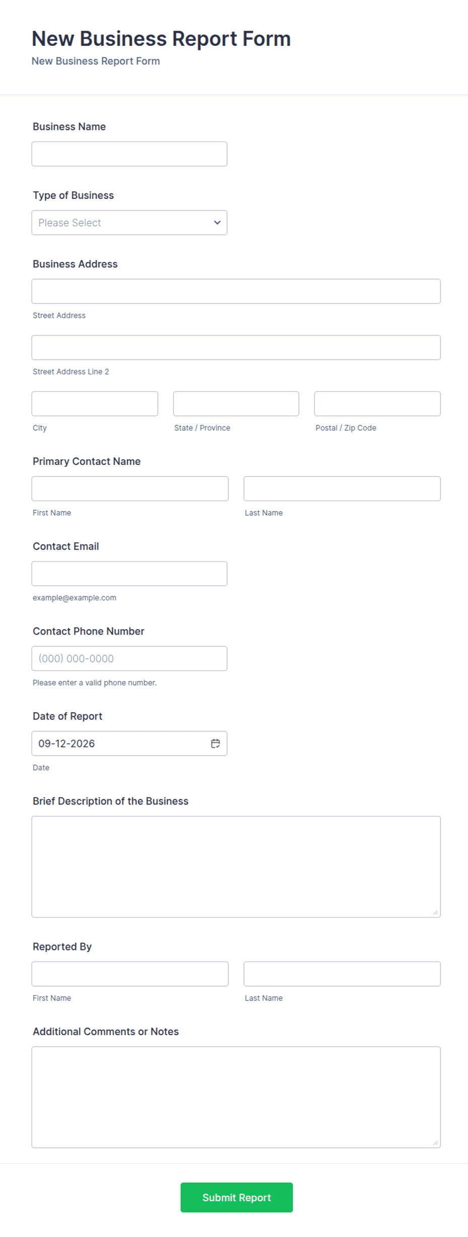 New Business Report Form Template | Jotform