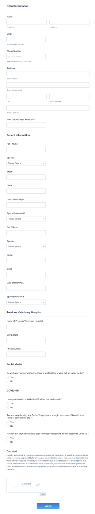 New Client And Pet Information Form Template