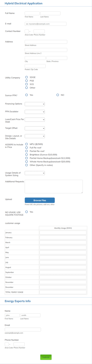 Hybrid Electrical Client Application Form Template